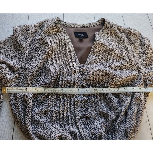 MSK Taupe and Cream Long Sleeve Belted Ditsy Print Midi Dress Size  12 - Picture 9 of 13